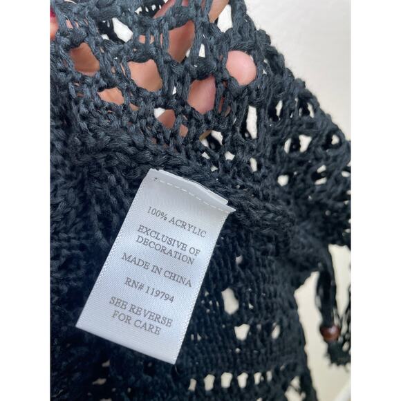 Artesia Womens Top Sz L Crochet Fringe Beaded Sheer Whimsigoth Boho Hippie Witch - Picture 4 of 13